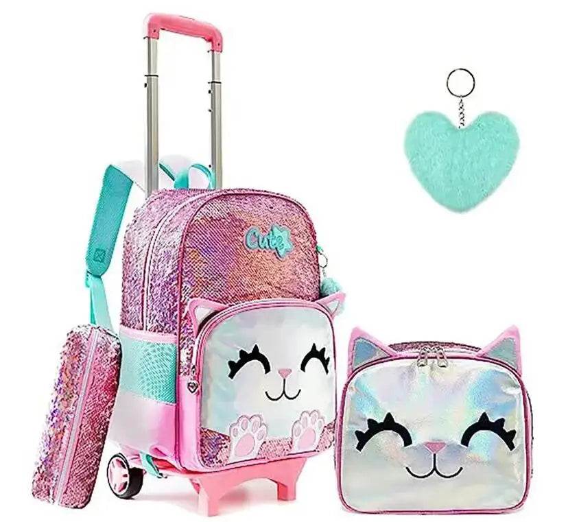 School Wheeled backpack Bag School bag with wheels Trolley Satchel bag Kids School Rolling backpack for girls School Trolley Bag - AIAZ
