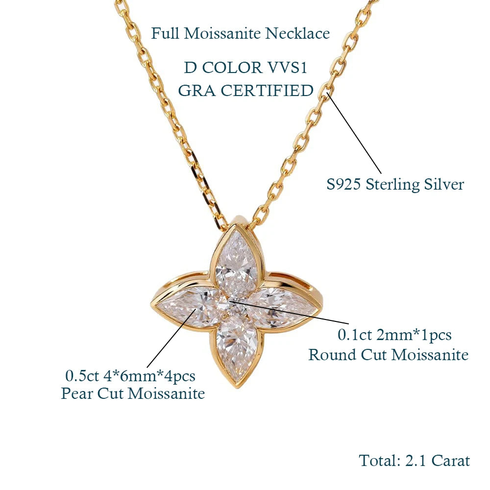 MUXIFC Full Moissanite Pendant Necklaces Fashion Flower Pear/Round Cut Diamond Neck Chain S925 Silver Wedding GRA Jewelry Gifts