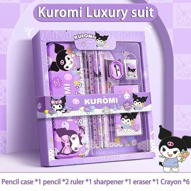 Sanrio Kuromi Stationery Set Cartoon Pencils Erasers Rulers Study Essentials School Supplies for Students Cute Desk Organizer - AIAZ