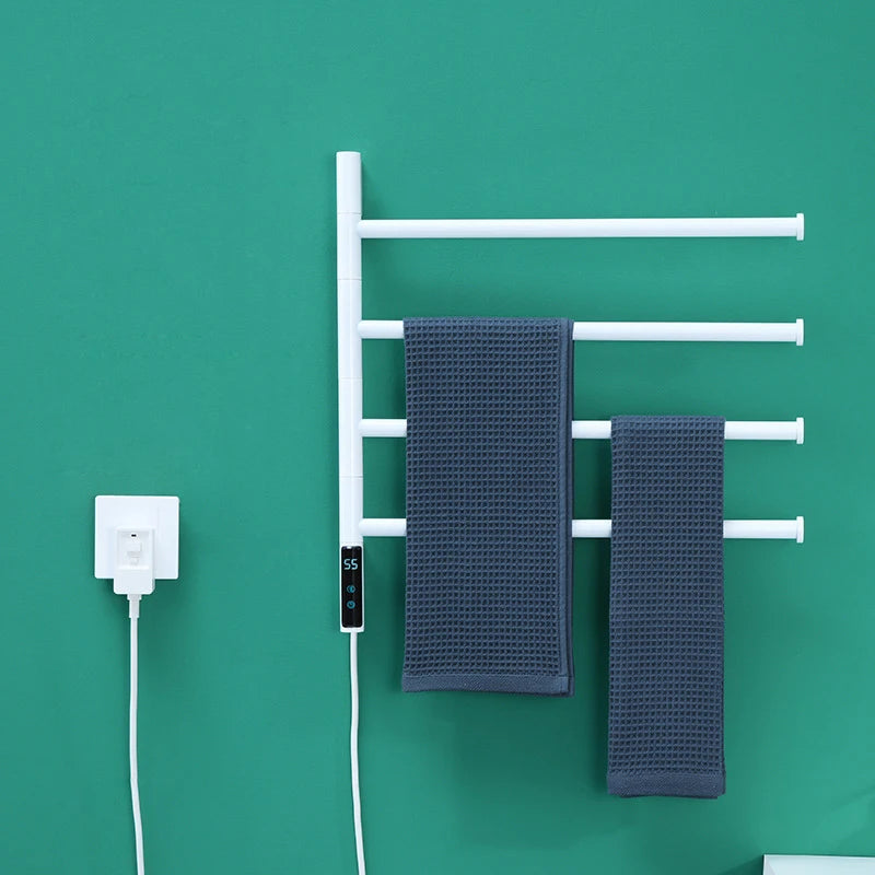 Rotatable Bathroom Electric Heated Carbon Fiber Towel Rail Warmer Digital Display Temperature Time Control Smart Home Bar Dryer