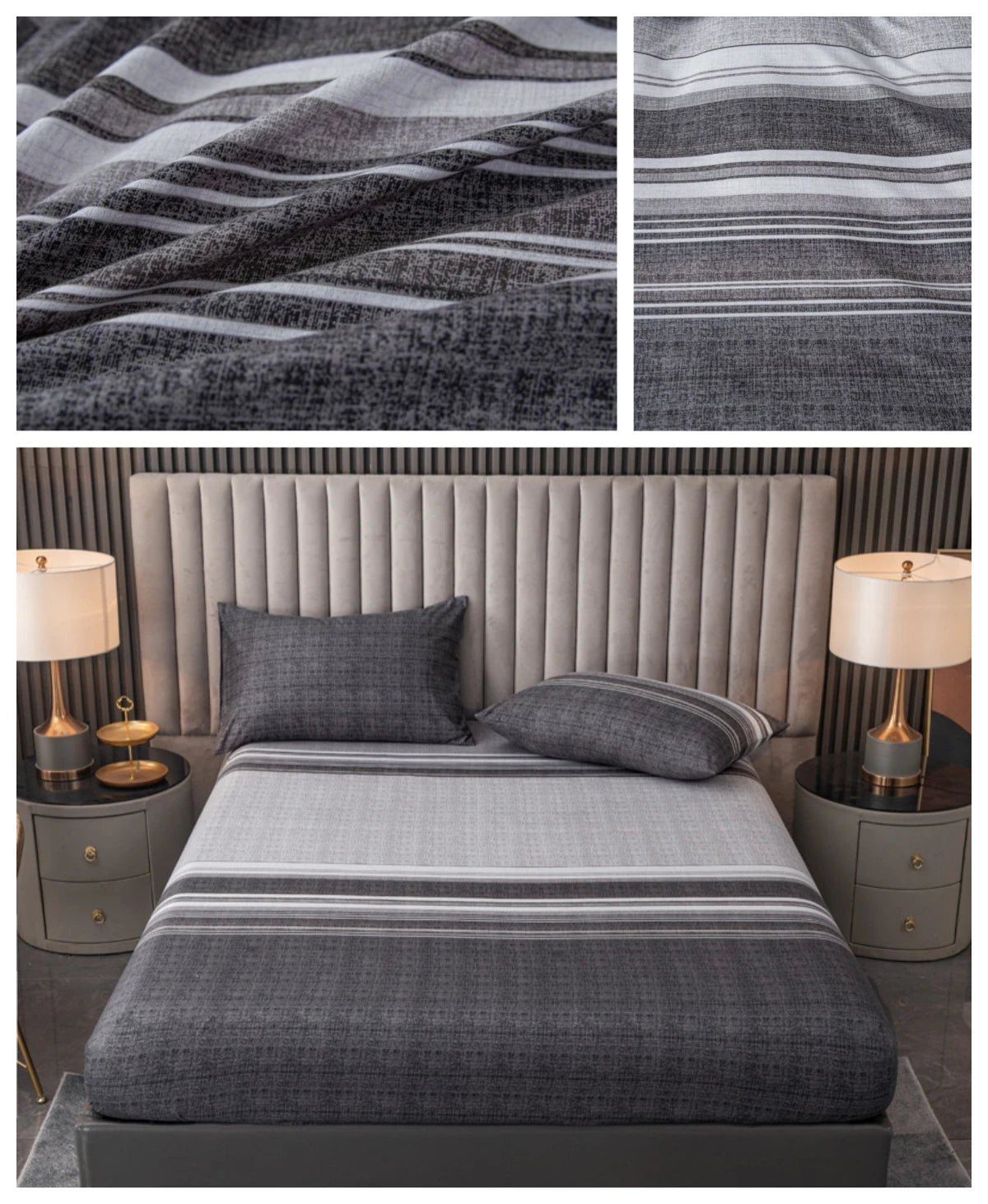 100% Polyester 3pcs Printed Sanding Fitted Sheet and pillowcases Set Elastic Band Around Mattress Cover King Size Bed Cover