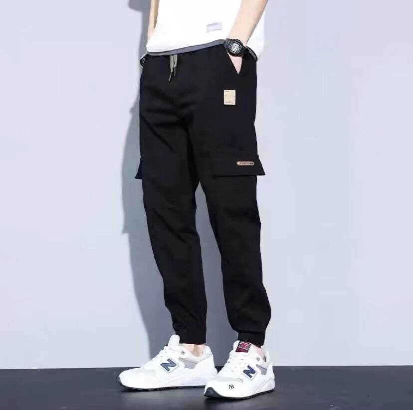 Men Pants Soft Fabric Multi Pockets Elastic Waist Spring Summer Cargo Pants Wear-resistant Jogger Trousers Simple Clothes - AIAZ