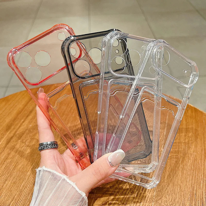 Card Slot Pocket Phone Case For iPhone 17 Air 16e 16 15 Pro Max 14 13 Pro 12 11 Shockproof Transparent Silicone Soft TPU Cover