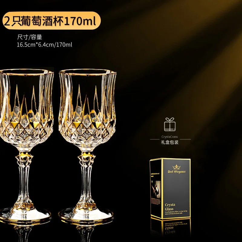 Hand-painted French imported gold cda crystal red wine glasses set home whisky strong wine glasses 2 Pack.
