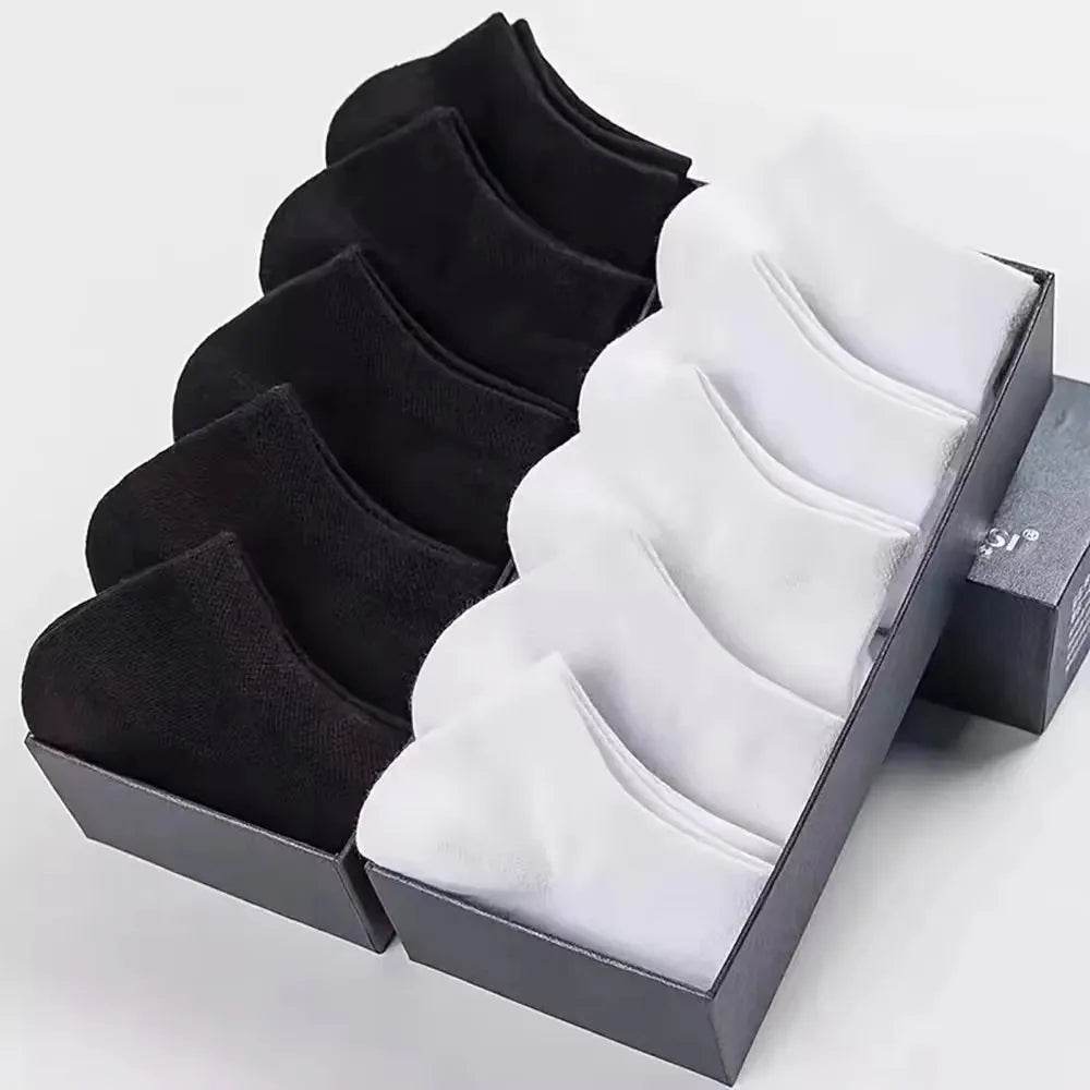 10 pairs/Men's Socks Spring/Summer Thin, Breathable, Soft Polyester Cotton Socks Black Casual Business Ankle Socks Boat Socks Si - AIAZ