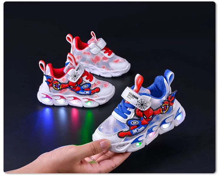 Disney Fashion Spiderman Baby Boys Sneakers Spring/autumn Children's Shoes Lighted Sneaker Trendy Kids Boy Sports Casual Shoes