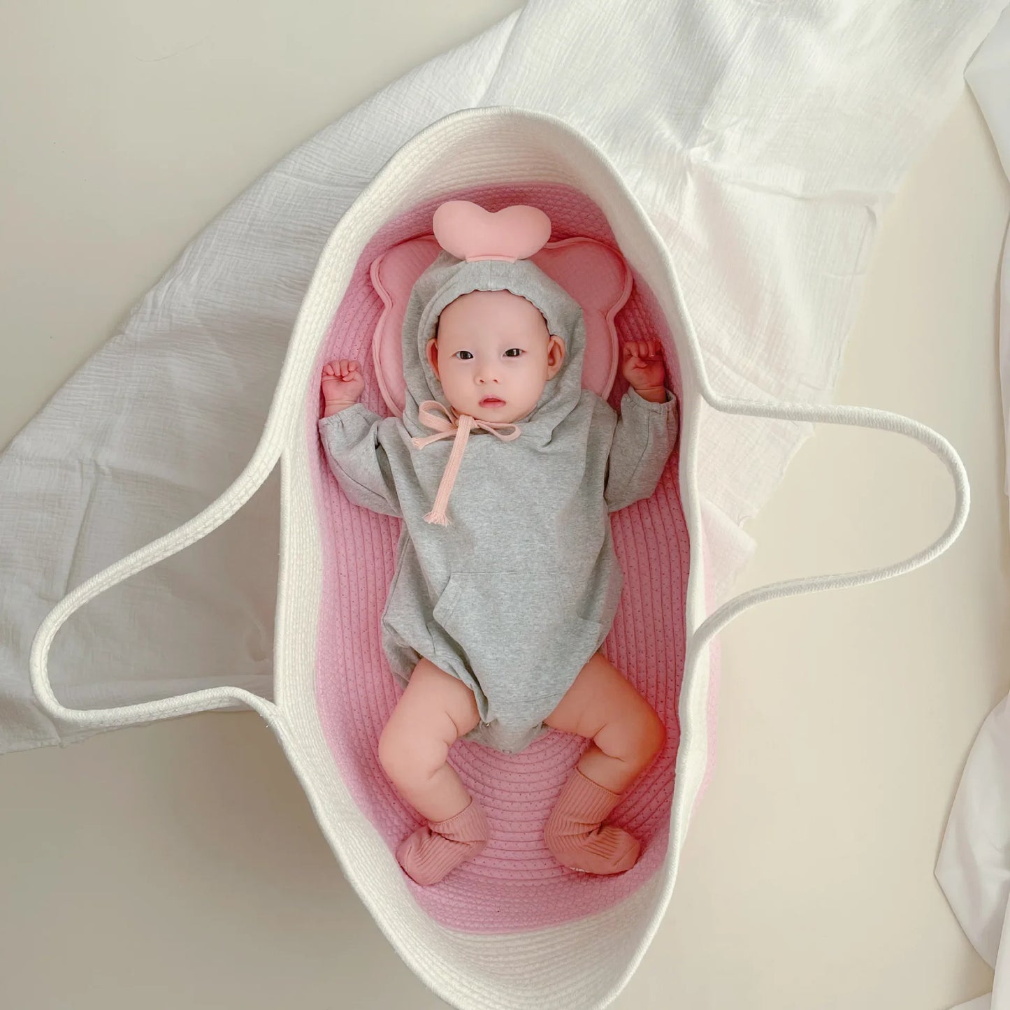 Ins Newborn Hand Basket Cotton Rope Woven Crib Baby Cradle Portable Outdoor Sleeping Infant Accessories Photography Props Gifts
