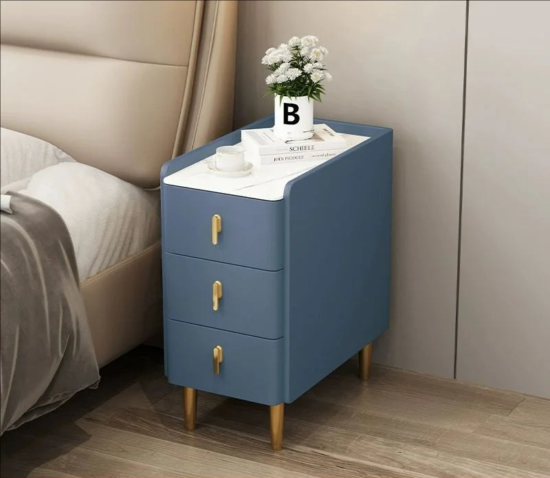 Nordic Style Intelligent Solid Wood Bedside Table Faux Leather 3 Drawers Nightstands with Wireless Charging Side Storage Cabinet