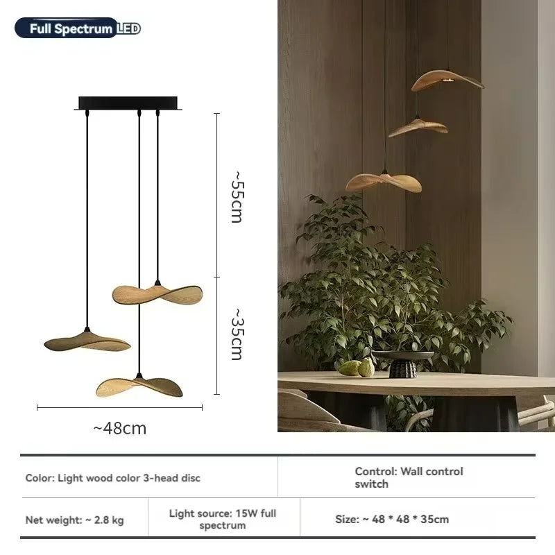 Japanese Lotus Leaf Chandelier Wabi Sabi Solid Wood Lamp Living Dining Room Zen Tearoom Villa Duplex Kitchen Island Linear Light