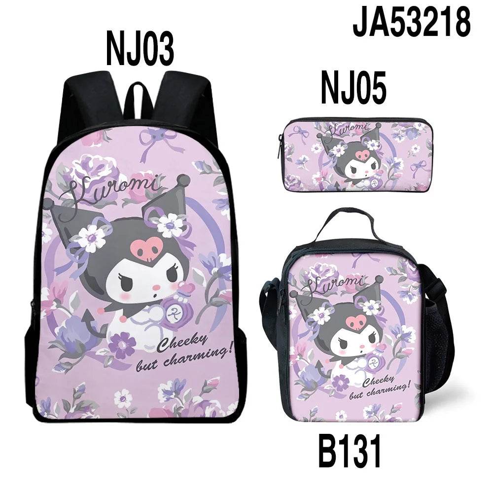 Sanrio Kuromi Backpack Sanrio Backpack Pencil Bag Student School Bag Primary and Middle kawaii Cartoon School Bag Mochila - AIAZ