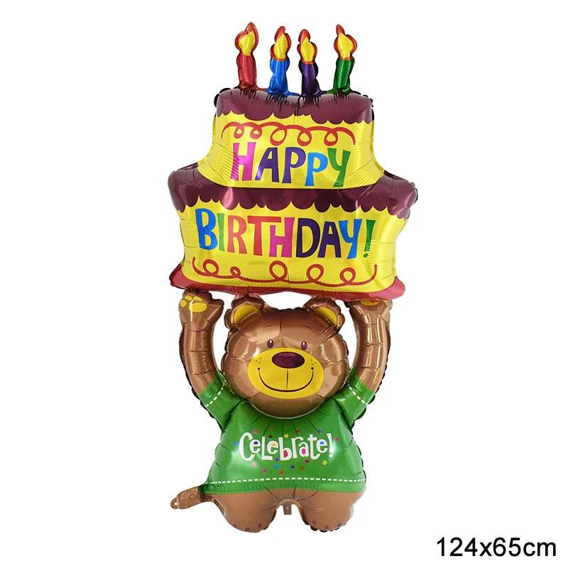 Large Birthday Cake Foil Balloons Cartoon Bear Cake Balloon Kids Toys Happy Birthday Party Decoration Supplies Photo Props INS - AIAZ