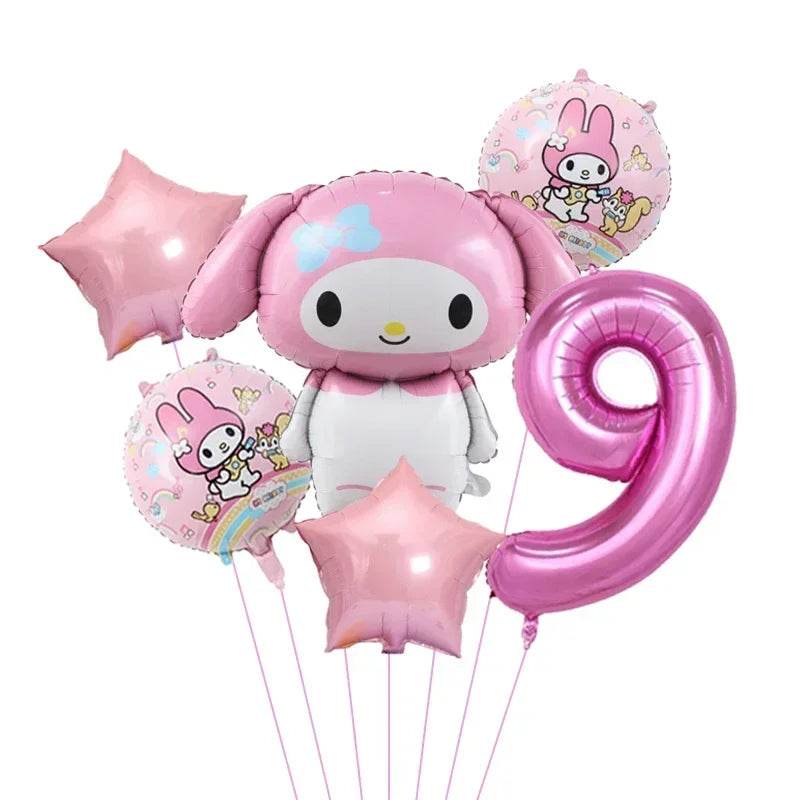 6pcs Cartoon Sanrio Cute Kuromi My Melody Cinnamoroll Foil Balloon 32 inch Number Set Children's Birthday Party Decorative Toys - AIAZ