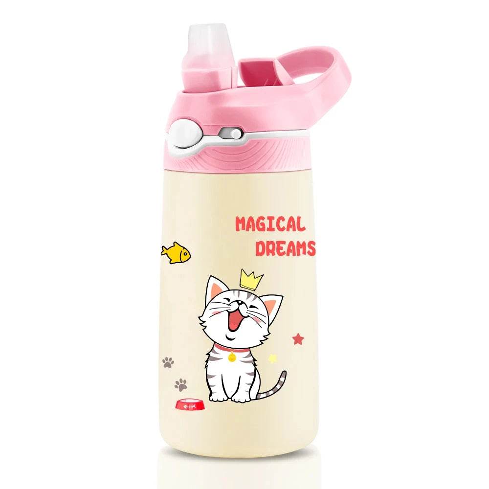 400ML Water Bottle for Children,Thermos With Cute Pattern,Children Thermal Bottle , School Kids Water Bottle With Straw BPA Free - AIAZ