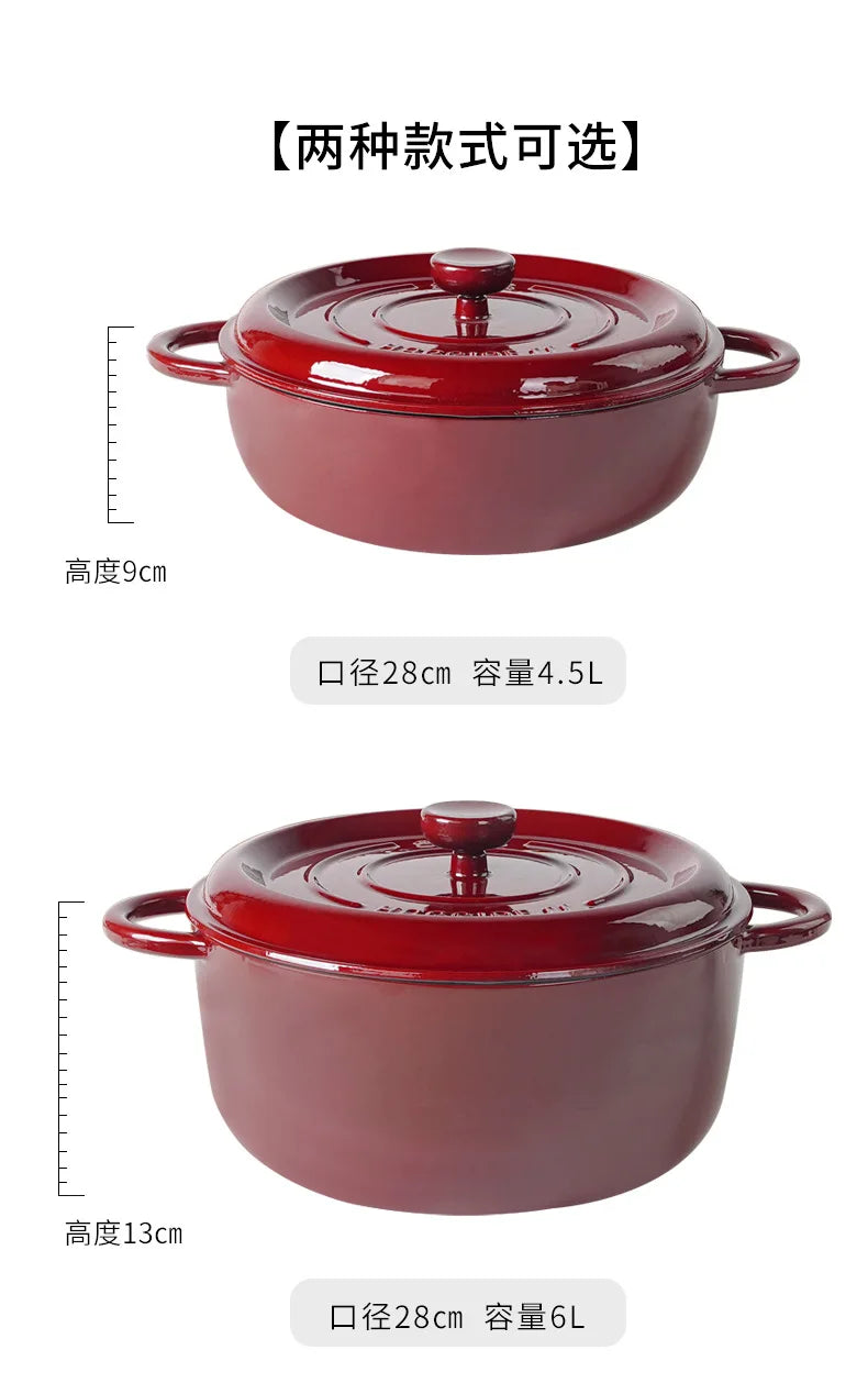 Quality Cast Iron Mama Pot, Home Frying Stew Pot, Large Capacity Non-stick Casserole, Deepen 28cm Enamel Soup Pot
