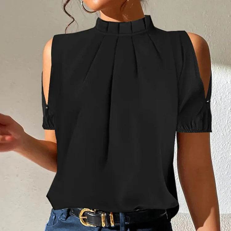 Sexy Off Shoulder Shirt Women Black Office Ladies Tops And Blouses 2024 Summer Casual Short Sleeve Top Femme Woman Shirts Blouse - AIAZ