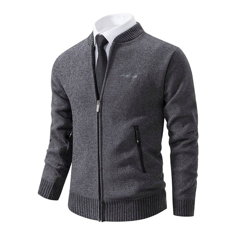 2023 Knitwear Spring and Autumn Men's Stand-up Collar Thick Warm Cardigan Sweater Winter Loose Casual Coat - AIAZ