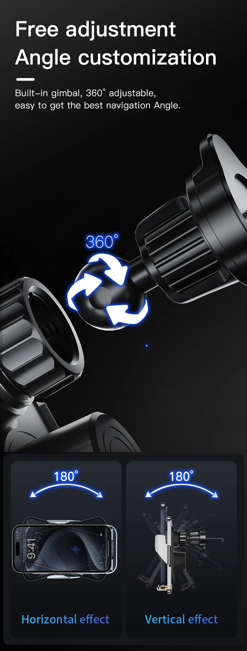 15W Wireless Car Phone Holder with Fast Charger Wireless Phone Charging Mobile Holder for Car for iPhone Huawei Samsung Xiaomi