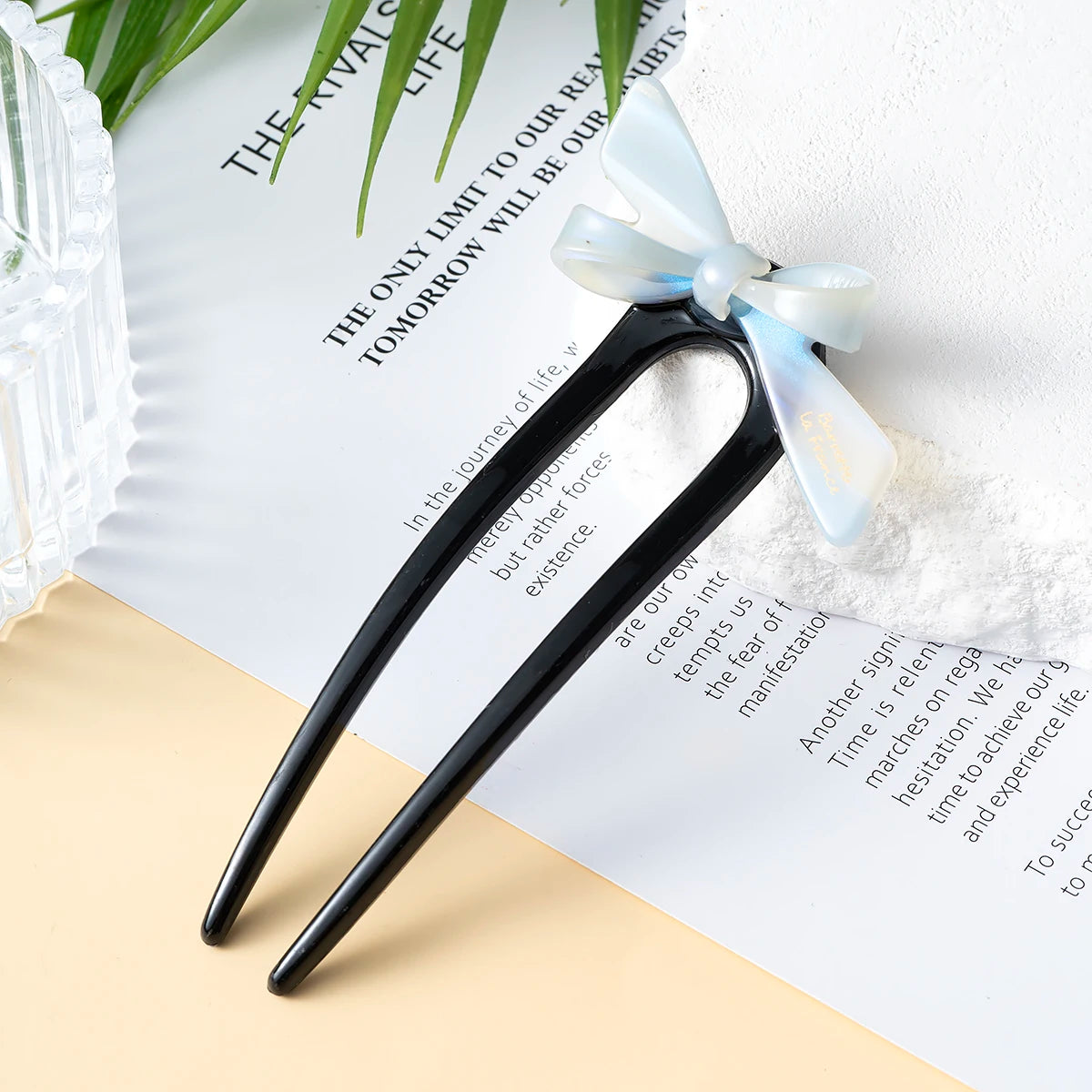 New Acetate Bow U-Shaped Hair Sticks for Women Girls Acrylic Hair Fork Bun Sweet Trendy Hairpin HairStyling Hair Accessories