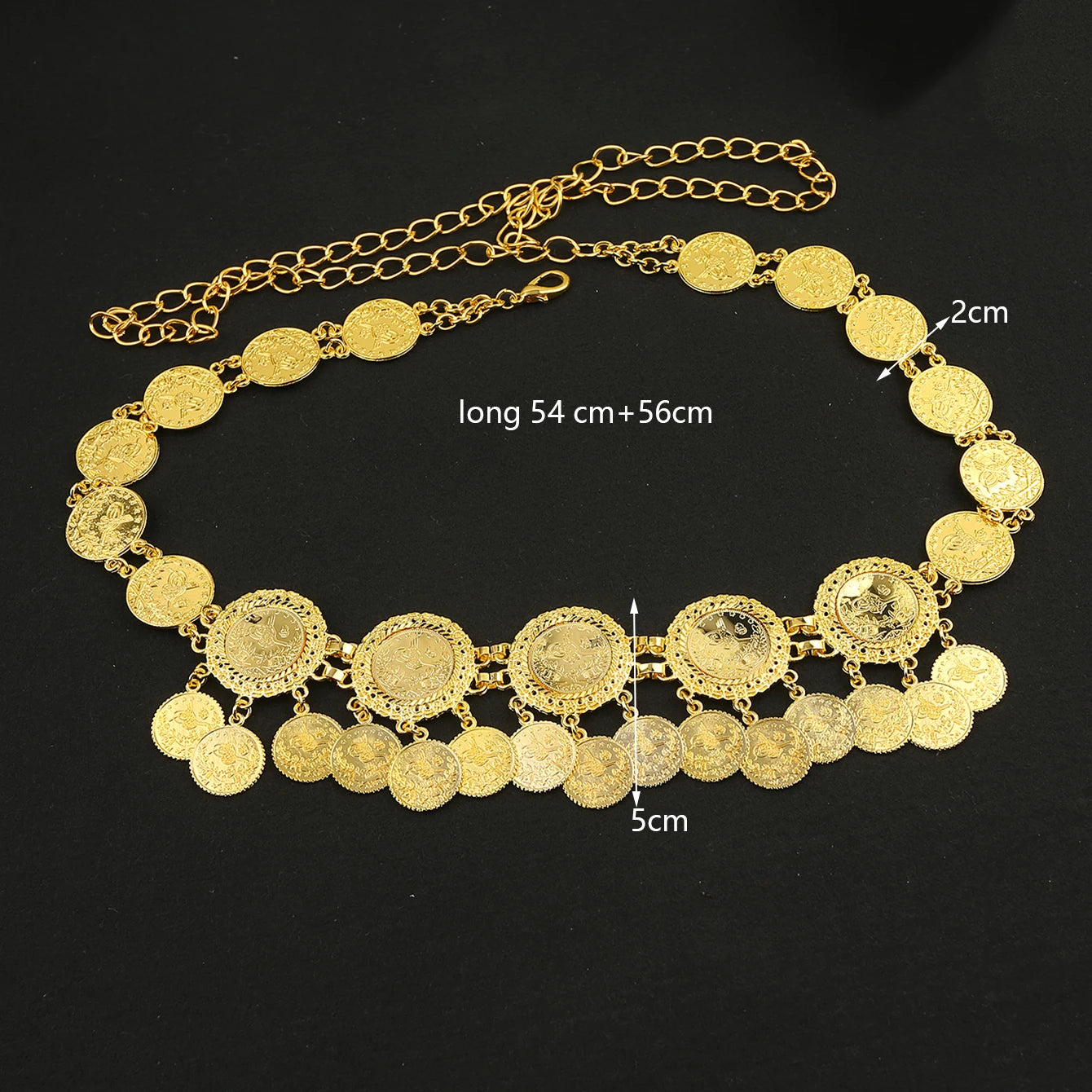 New Middle Eastern Style Belt Metal Chain Coin Tassel Belt Long Adjustable Length Body Chain Jewelry Belly Women's Fashion