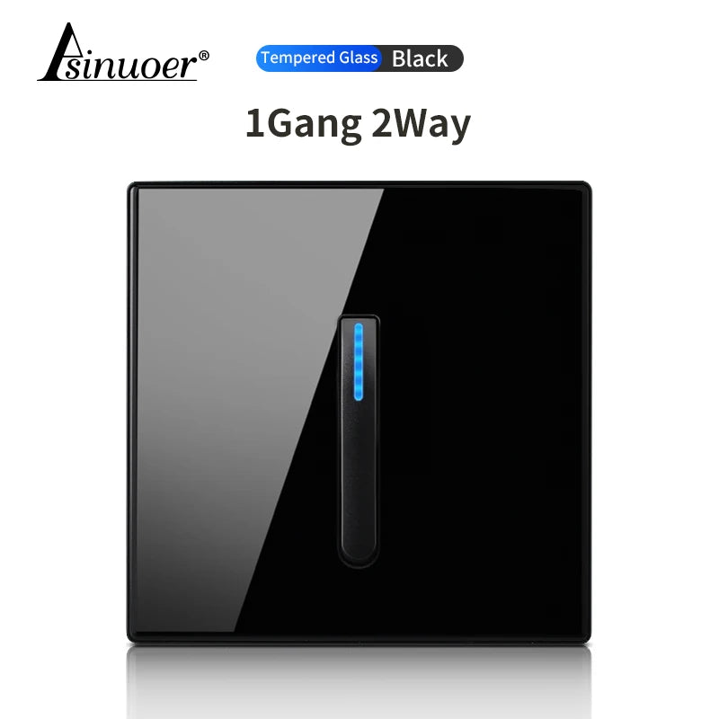 Glass Panel Wall Switch LED European 16a Socket Retro Toggle Light Switch EU UK Standard 2way Socket 1-4gang USB Home Decoration