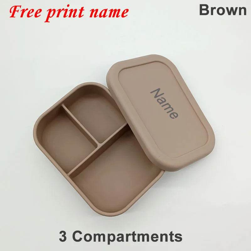 Personalized Name Lunch Box 3 Compartment Silicone Bento Box Portable Leak Proof Microwave Oven Lunch Box Picnic Food Container - AIAZ