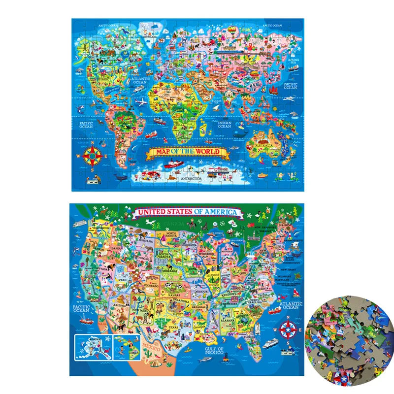 200pcs Jigsaw Puzzle United States World Map Paper Puzzles for Adults Children Decompression Game Kid Educational Gift Toys