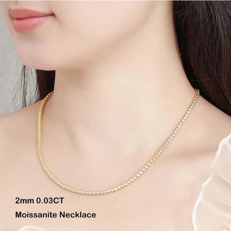 EWYA Luxury Bubble 2/3mm D Color Full Moissanite Tennis Necklace for Women S925 Silver Plated 18K Diamond Neck Chain Necklaces