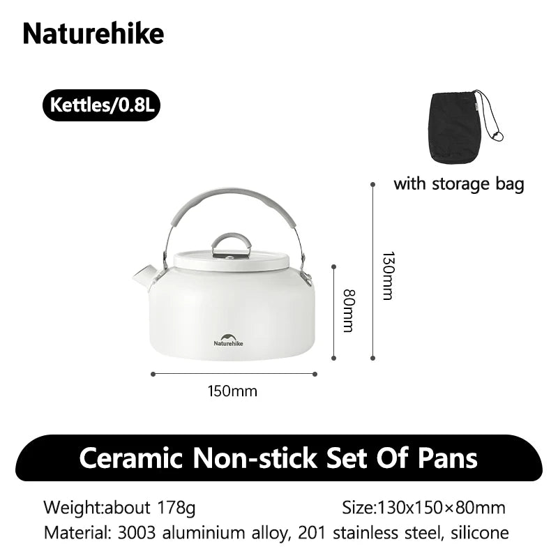 Naturehike Camping Cookware Ceramic Non-Stick Set Of Pots Outdoor Portable Tableware Kettle Frying Pan Cookset Kitchen Utensils