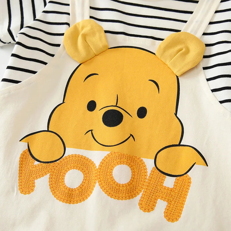 Summer Baby Jumpsuit Cartoon Winnie the Pooh Comfortable Rompers for 0-2 Years Old Boy Girl Stripe Short Sleeve Bodysuits