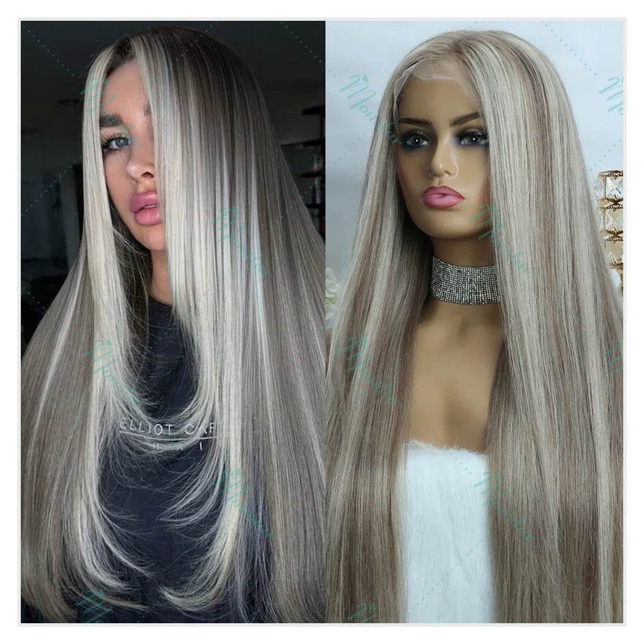 Ash Blonde Wig Highlight 13x6 Hd Lace Frontal Wigs Straight Vietnamese Raw Hair Wig 613 Blonde Colored Human Hair Wigs For Women - AIAZ