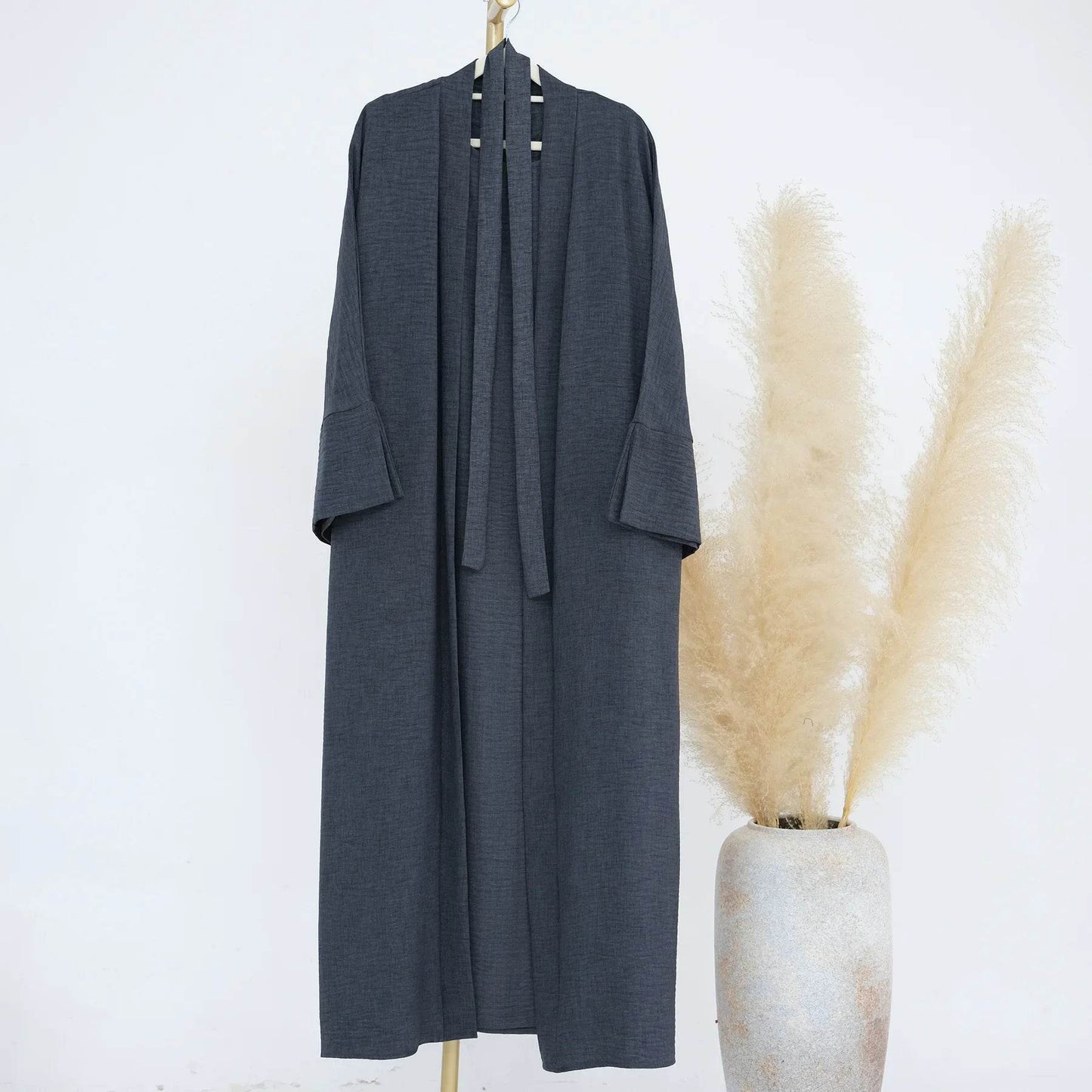 Dubai Middle East Turkey Solid Color Two-piece Dress Cardigan Robe Muslim Fashion - AIAZ