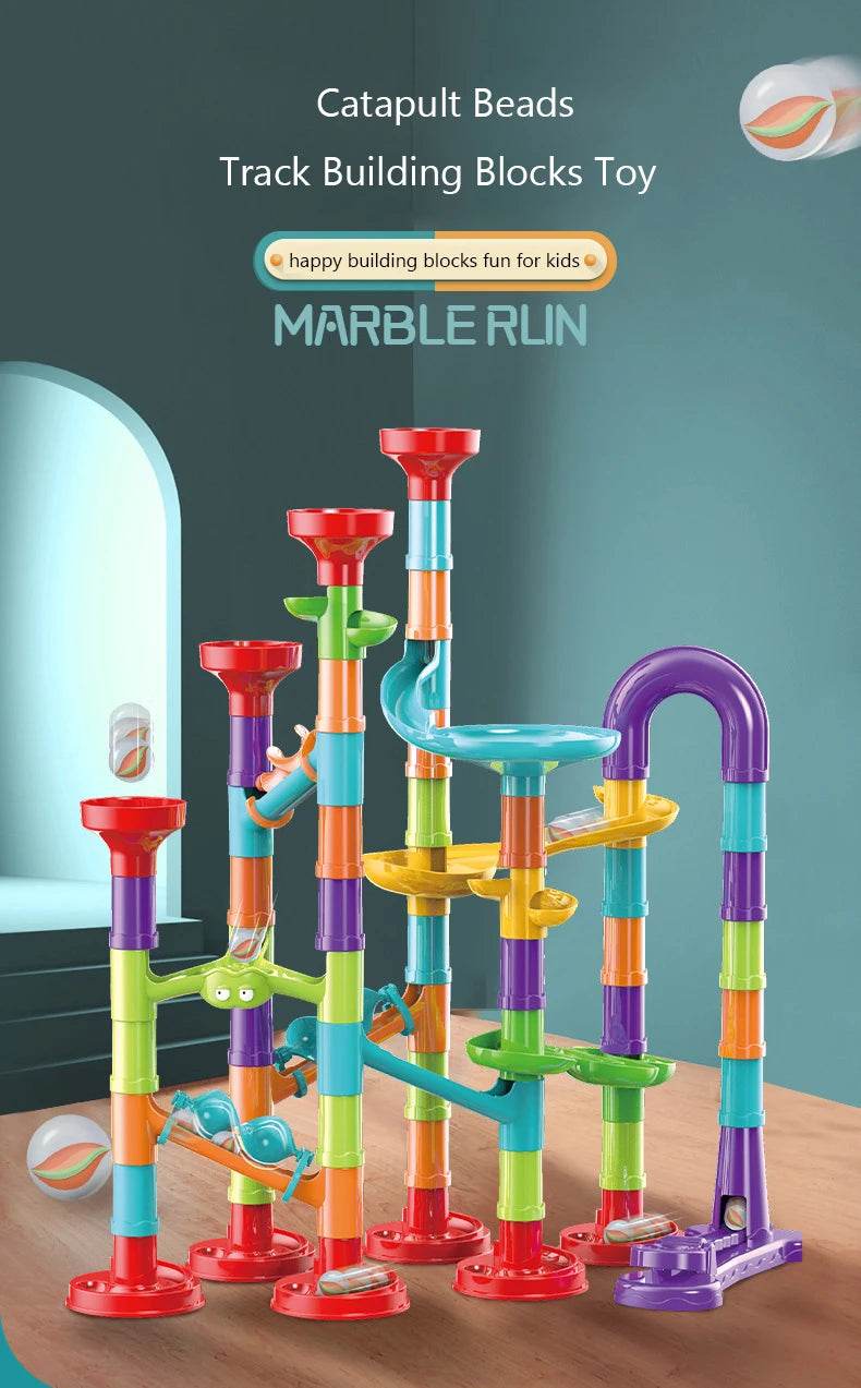Marbles Run Catapult Track Building Blocks Slide Beads Educational Toys Children Gift Race Balls Toy Marble Track Race Set - AIAZ