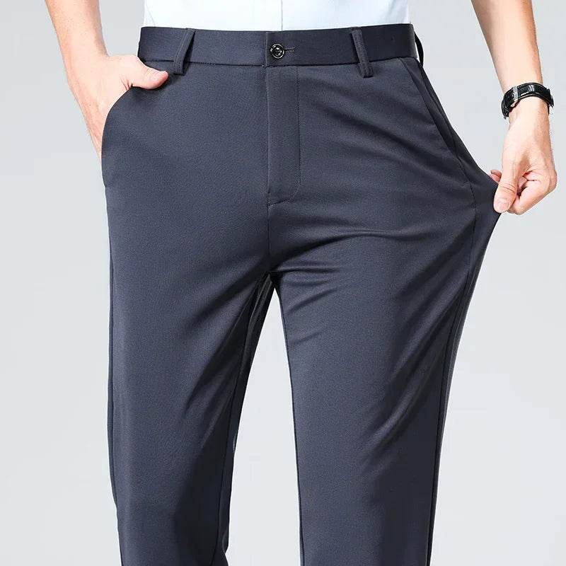 Men Suit Pants Light Thin Elastic Slim Fit Dress Pants Business Solid Casual Straight Leg Trouser Men Clothing Oversize 29-42 - AIAZ