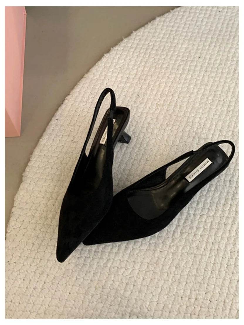 Fashion Brand Slingback Sandals Women Med Heels Pumps Elegant Pointed Toe Female Mules Dress Slides Sandalias Mujer Verano Mujer - AIAZ