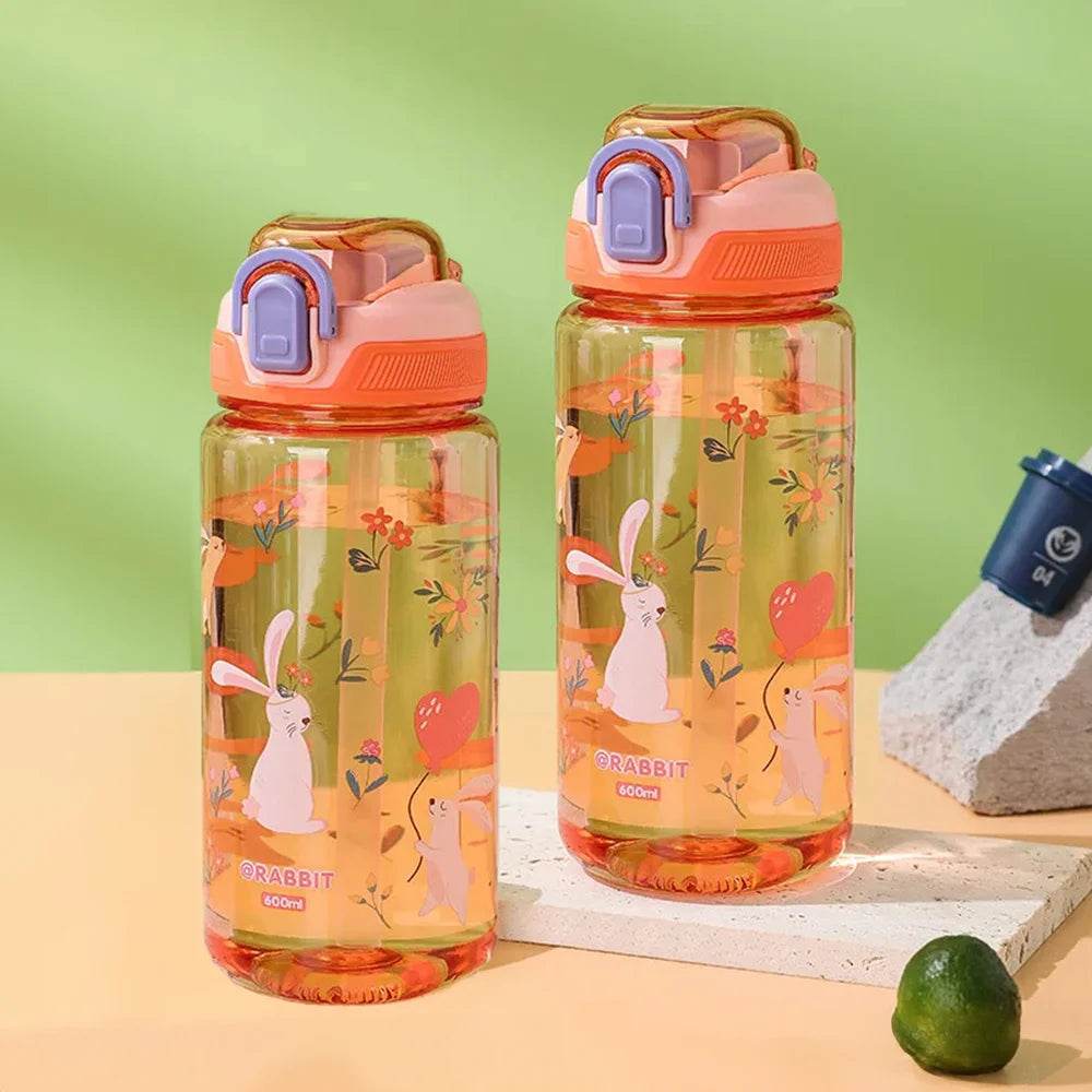 600ml Cartoon Animal Water Bottle Portable Safety Lock Cute Straw Cup Kids Leak-proof Drinking Jug For Outdoor Camping Travel - AIAZ