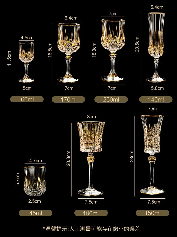 Hand-painted French imported gold cda crystal red wine glasses set home whisky strong wine glasses 2 Pack.