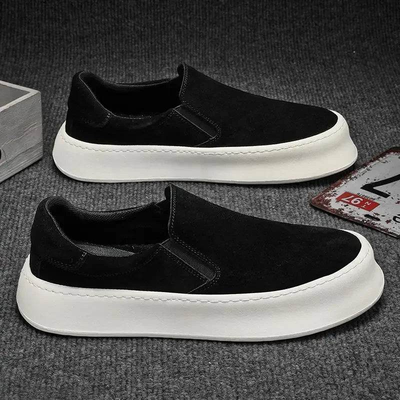 Men's shoes summer 2024 new low-top all-match nubuck leather sneakers lightweight slip-on slip-on shoes fashionable casual shoes - AIAZ