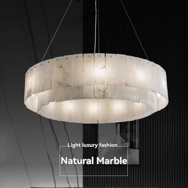 Natural Marble Brass Pendant Light Luxury Nordic Gold Chandelier for Living Room Dining Room Bedroom Bar Study Lighting Fixture