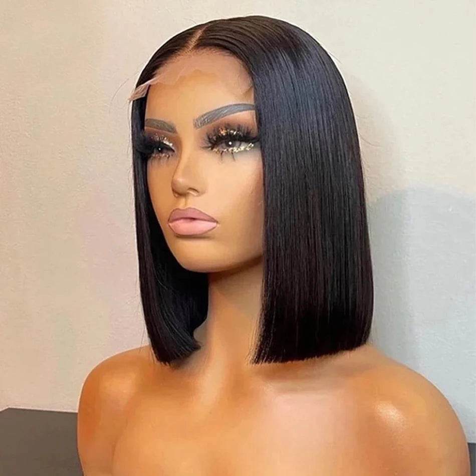 13x4 Straight Lace Frontal Bob Wig Human Hair Transparent 100% Human Hair 4x4 Lace Closure For Women Brazilian Wig 12 14 16 Inch - AIAZ