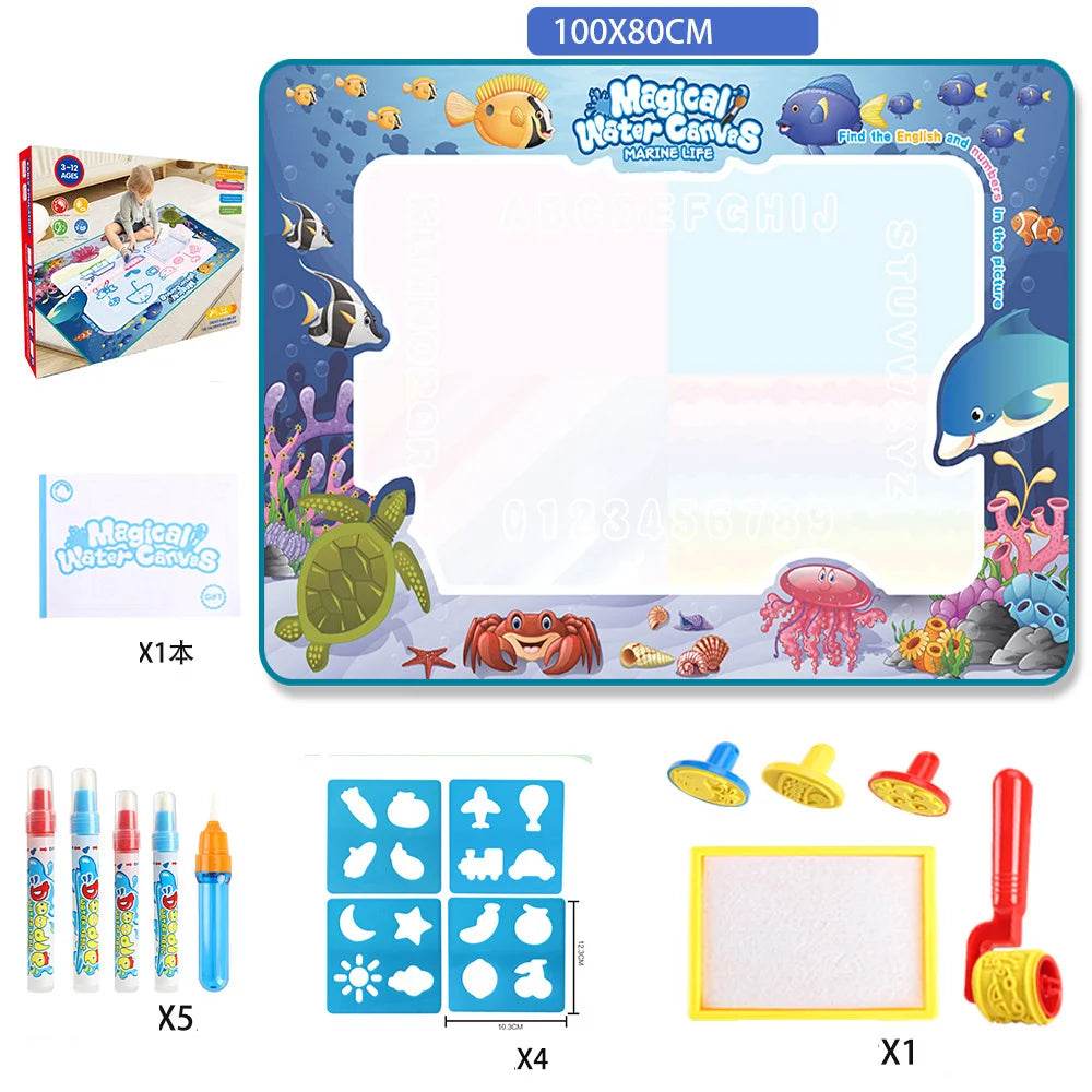 Magic Water Drawing Mat Reusable Doodle Painting Board with Pens Montessori Educational Toys for Kids Halloween Christmas Gift - AIAZ