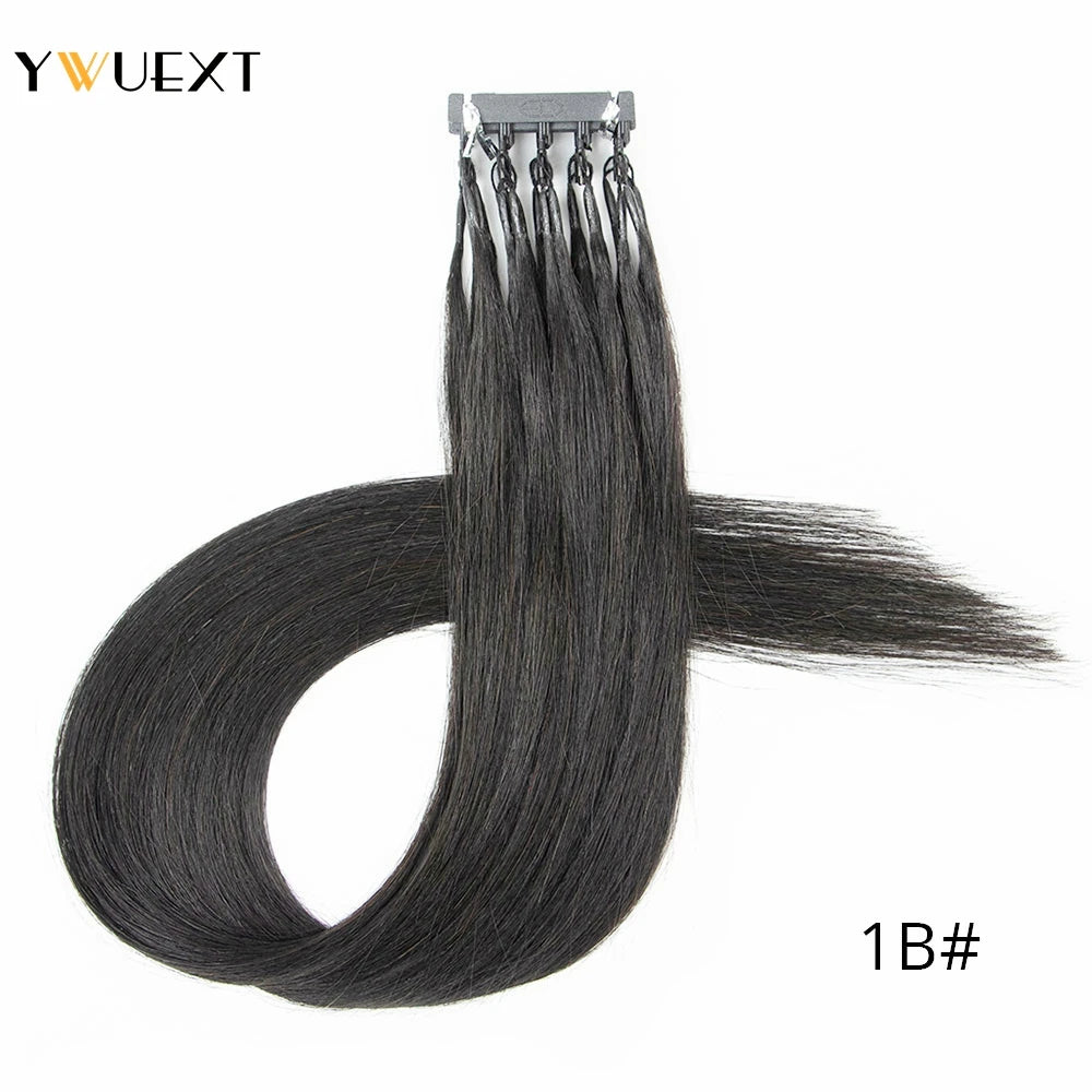 YWUEXT Dark Brown 2# 6D Hair Extensions Straight 16"-24" Machine Remy Human Hair Micro Rings 5 pins 6D 2 Hair
