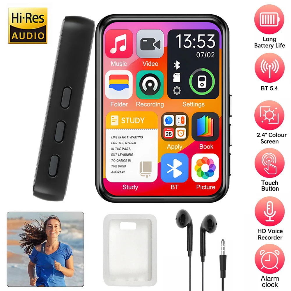 128G MP3 Player Bluetooth 5.4 HiFi MP3 Music Player Built-in Speaker 2.4inch Touch Screen MP4 Player with E-book/Video Recording