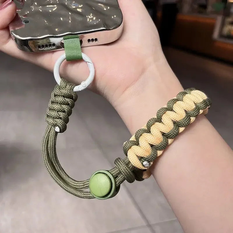 Short Sports Phone Charm Wrist Strap Adjustable Black Green Woven Sturdy Lanyard European Travel Anti-Theft Anti-robbery Keycord