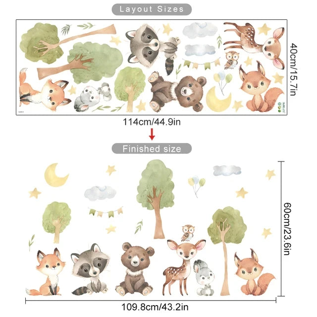 Forest Animals Theme Bear Deer Rabbit Children's Wall Stickers for Kids Room Baby Room Decoration Wallpaper Wall Decals Nursery