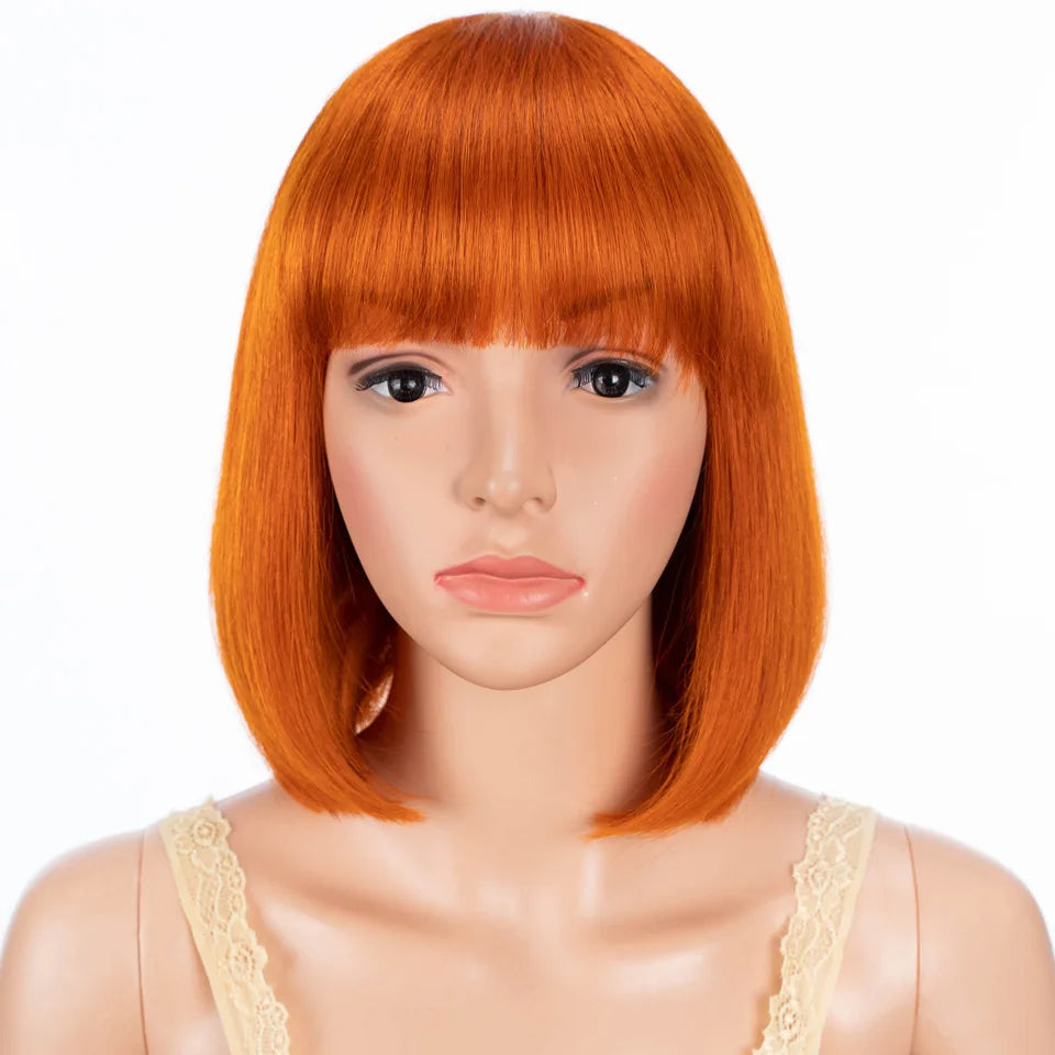 Lekker Blonde Short Straight Bob 100% Human Hair Wigs With Bangs For Women Brazilian Remy Hair Full Machine Made Daily 10" Wig