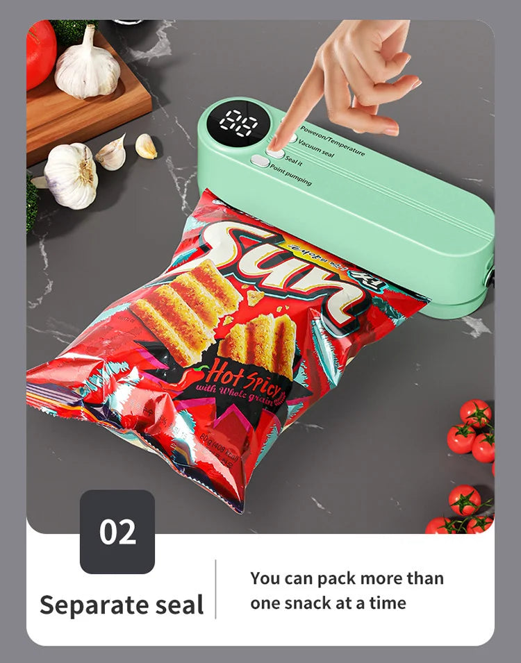 2-in-1 Vacuum Sealer with USB-Rechargeable Portable,with 3 modes vacuum sealant, for fruits, meat, etc. to keep fresh