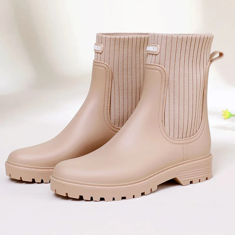 2024 Designer Rain Boots Women's Waterproof Shoes Rainy Ladies Fur Rubber Rainshoes Woman Galoshes Non-slip Pull-on Rain Boots