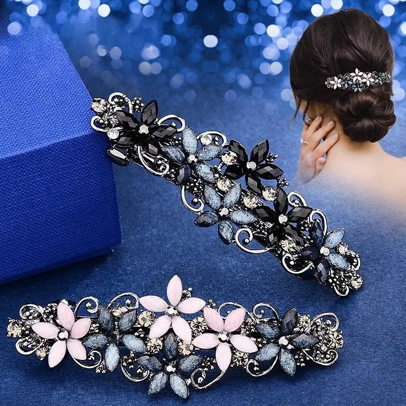 The new Korean version of the crystal flower spring hairpin elegant rhinestone wild ponytail hairpin women's hair accessories