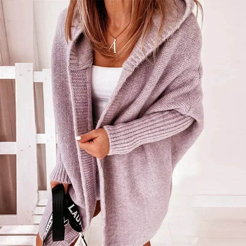 Women's Long Hooded Knitted Cardigan Sweater Warm Winter Overcoat Loose Fit Ladies Jumper Coat Knitwear Comfortable Knit - AIAZ