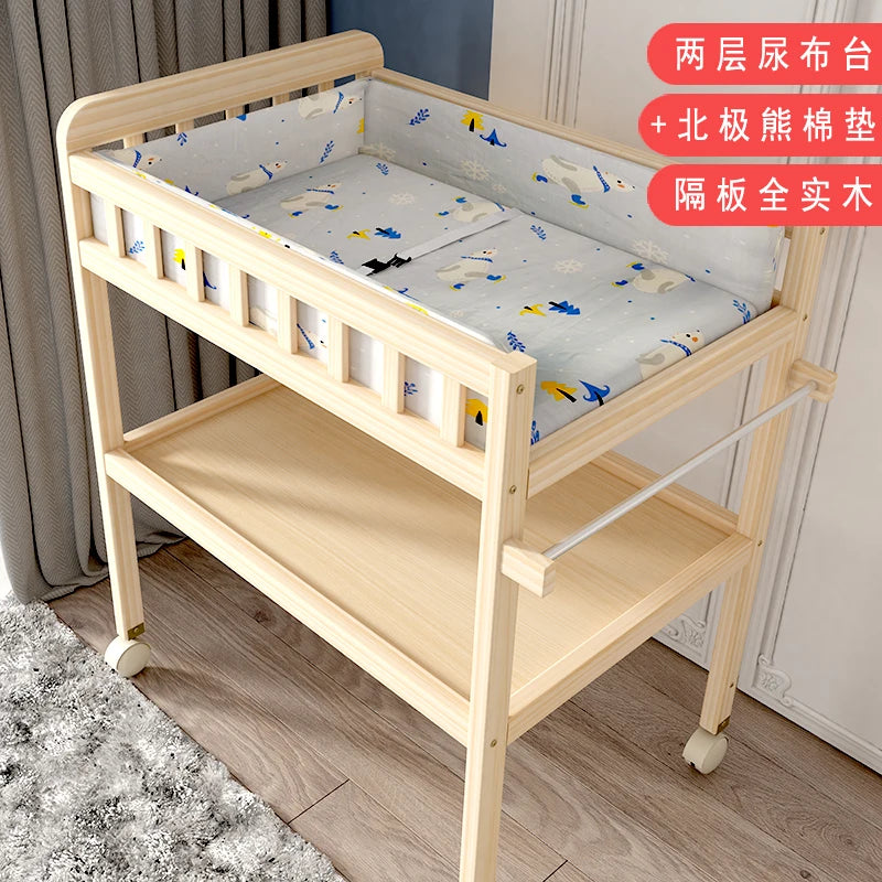 ZZ solid wood diaper changing table mobile care bath massage multi-functional baby newborn changing table